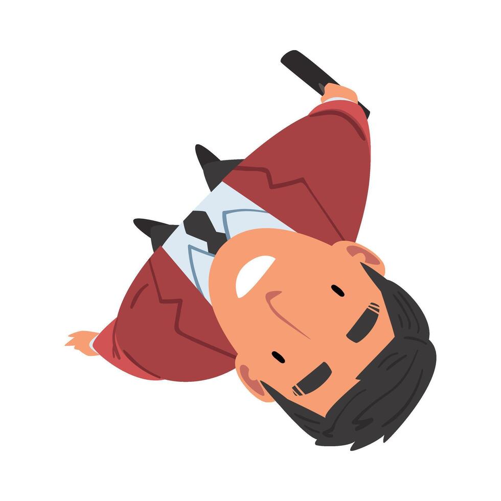 Smiling Businessman in Suit Standing Looking Up, Male Face View from Above Illustration vector