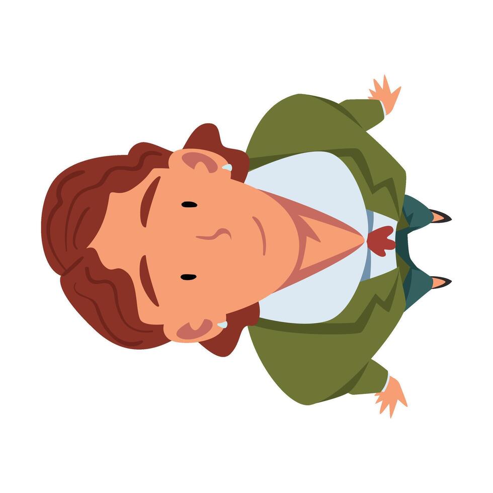 Smiling Businessman in Green Suit Standing Looking Up, View from Above Illustration vector