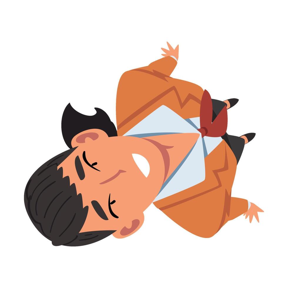 Brunette Young Man Standing Looking Up, View from Above Illustration vector