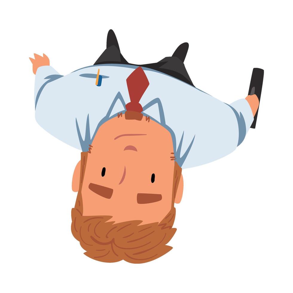 Businessman Standing with Briefcase Looking Up, View from Above Illustration vector