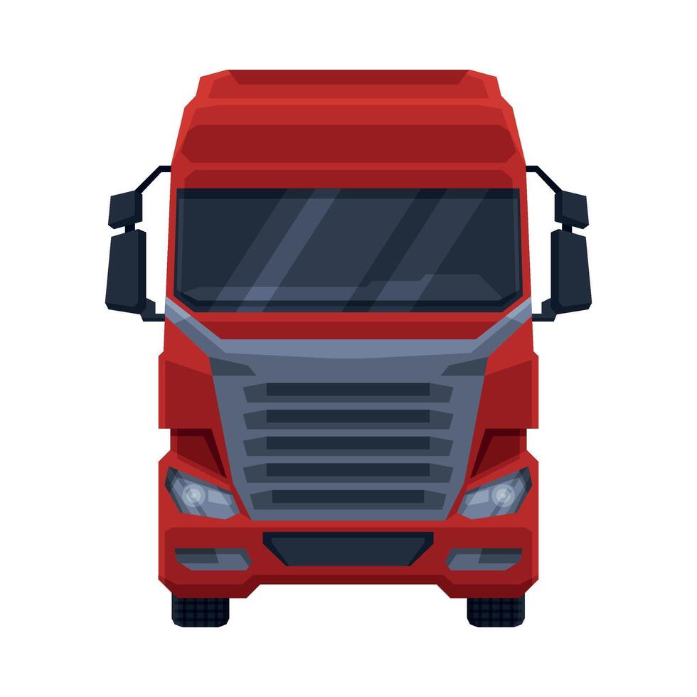 Front View of Red Truck, Cargo Delivery Semi Truck Flat Illustration vector