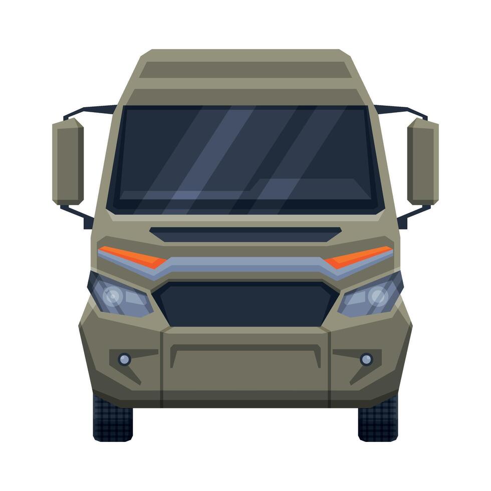 Front View of Minibus for Passenger or Cargo Transportation, Minivan Auto Vehicle Flat Illustration vector