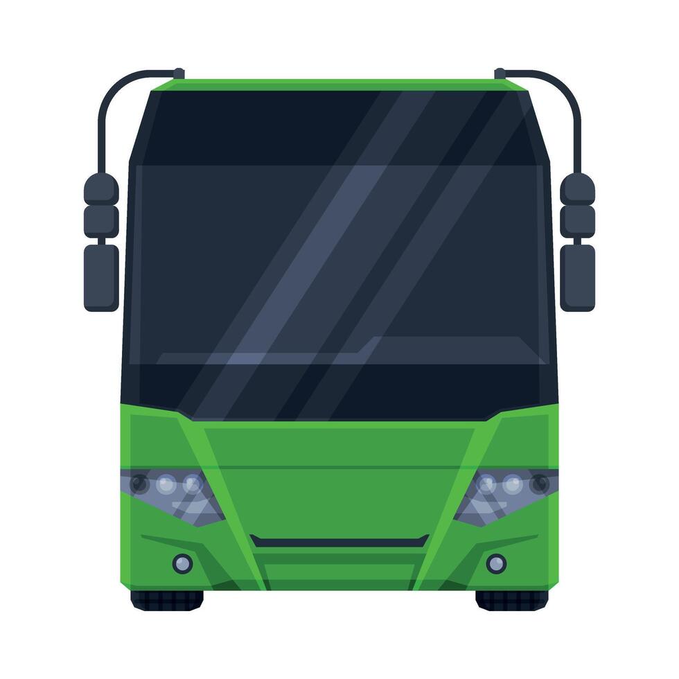 Front View of Green Bus, Public Transportation Vehicle Flat Illustration vector