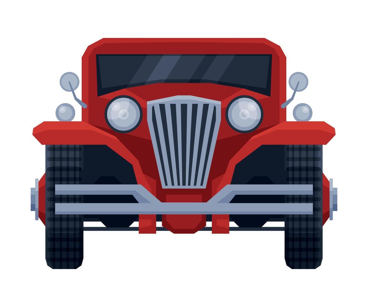 Front View of Red Retro Car, Vintage Vehicle Flat Illustration vector