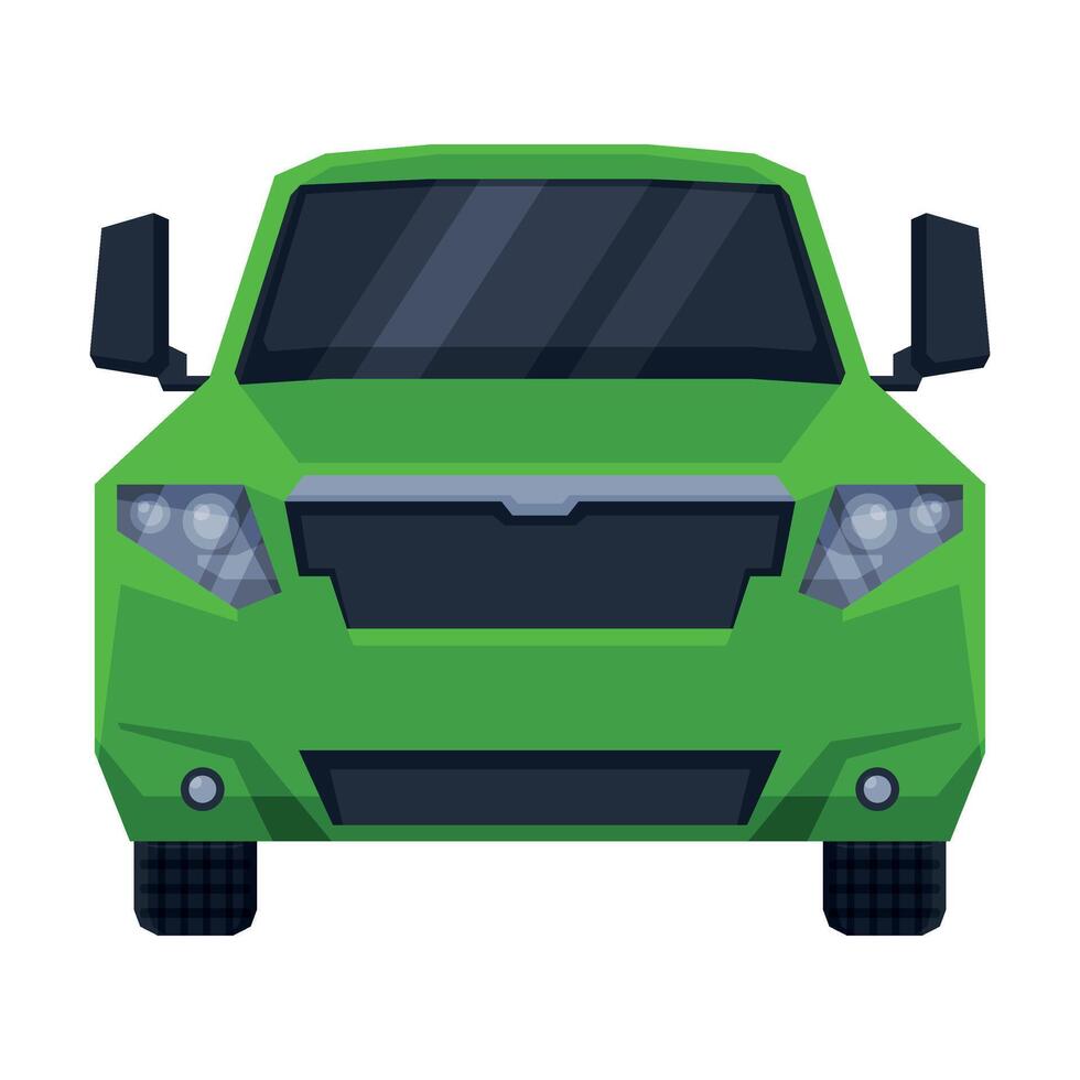 Front View of Off Green Road Truck, SUV Pickup Car Flat Illustration vector