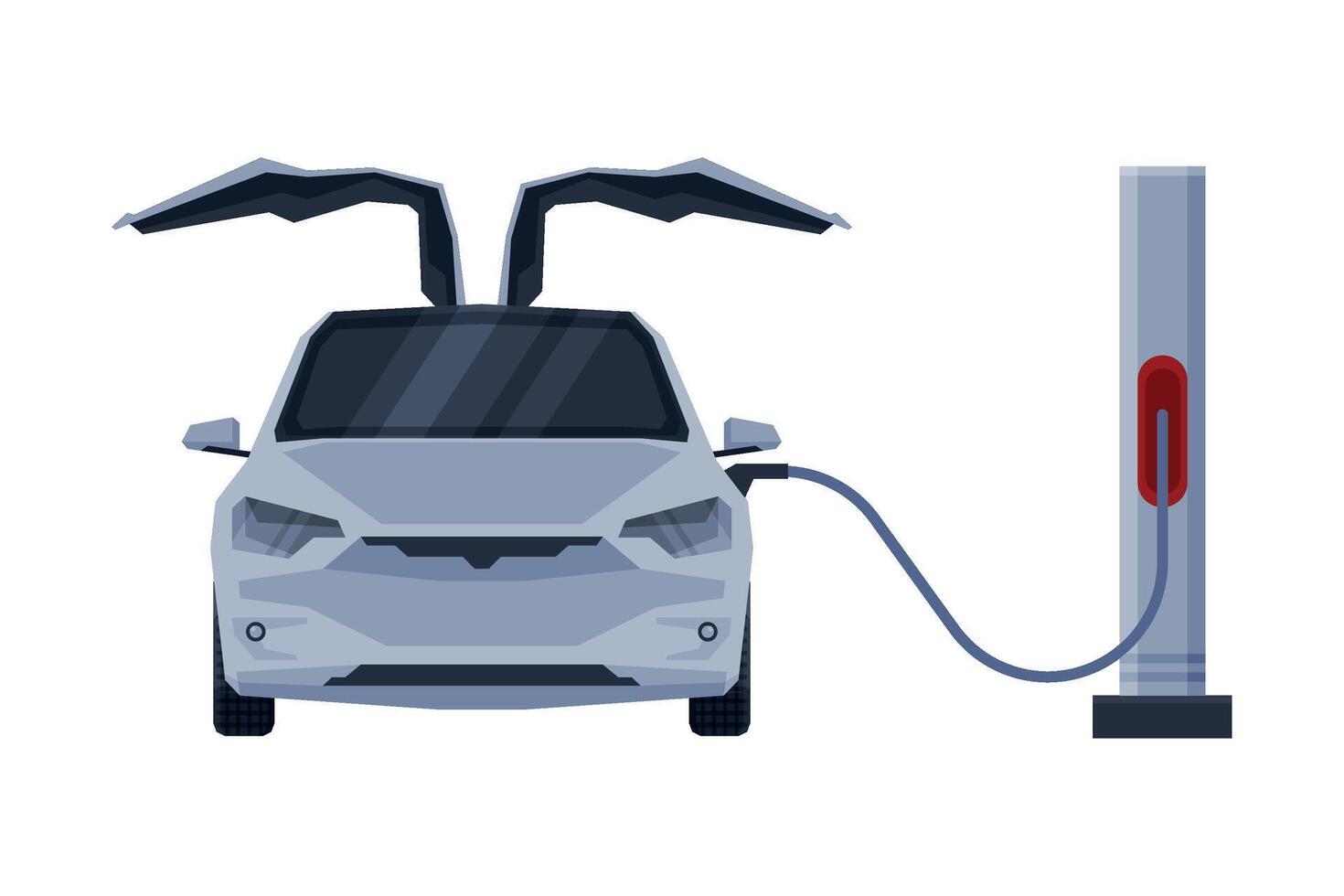 Front View of Car at Fuel Station, Modern Urban City Vehicle Flat Illustration vector