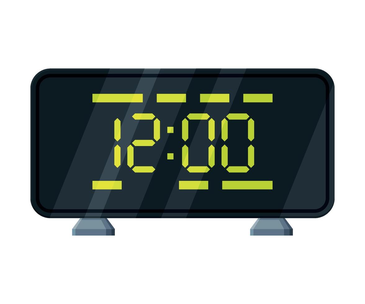 Digital Table Alarm Clock with Green Light Illuminated Numbers, Modern Time Measuring Instrument Illustration vector