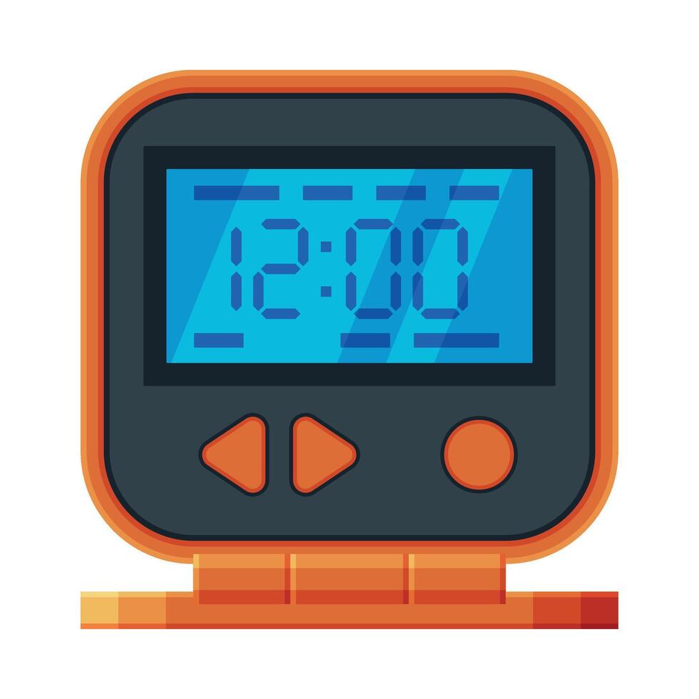 Orange and Black Digital Table Alarm Clock, Modern Time Measuring Instrument Illustration vector