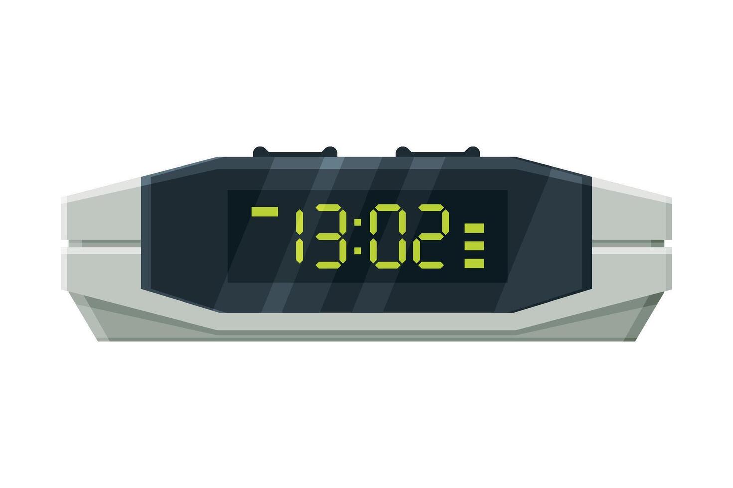 Digital Alarm Clock with Green Illuminated Numbers, Modern Time Measuring Instrument Illustration vector