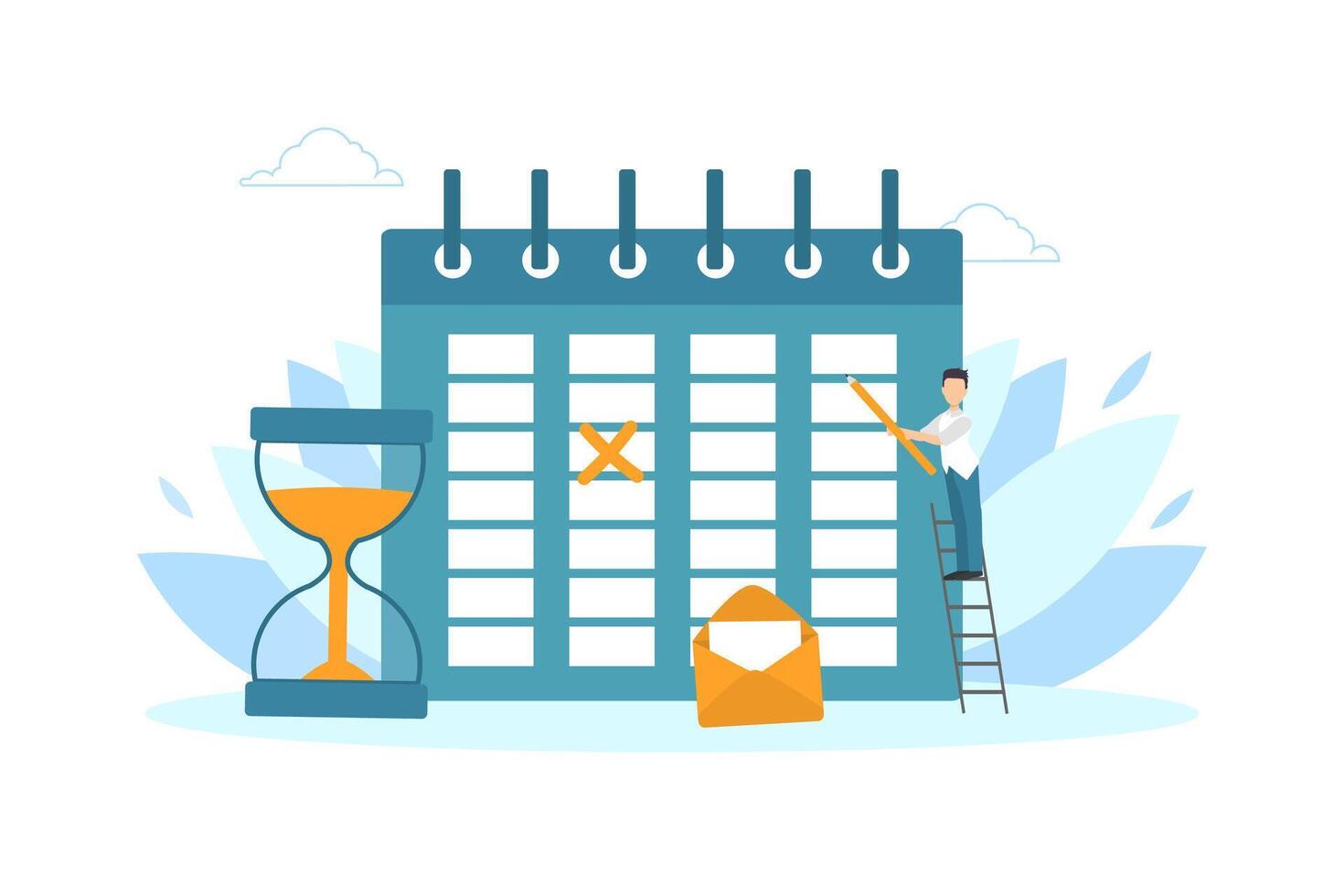 Tiny Businessman Planning Schedule, Time Management Concept Illustration vector