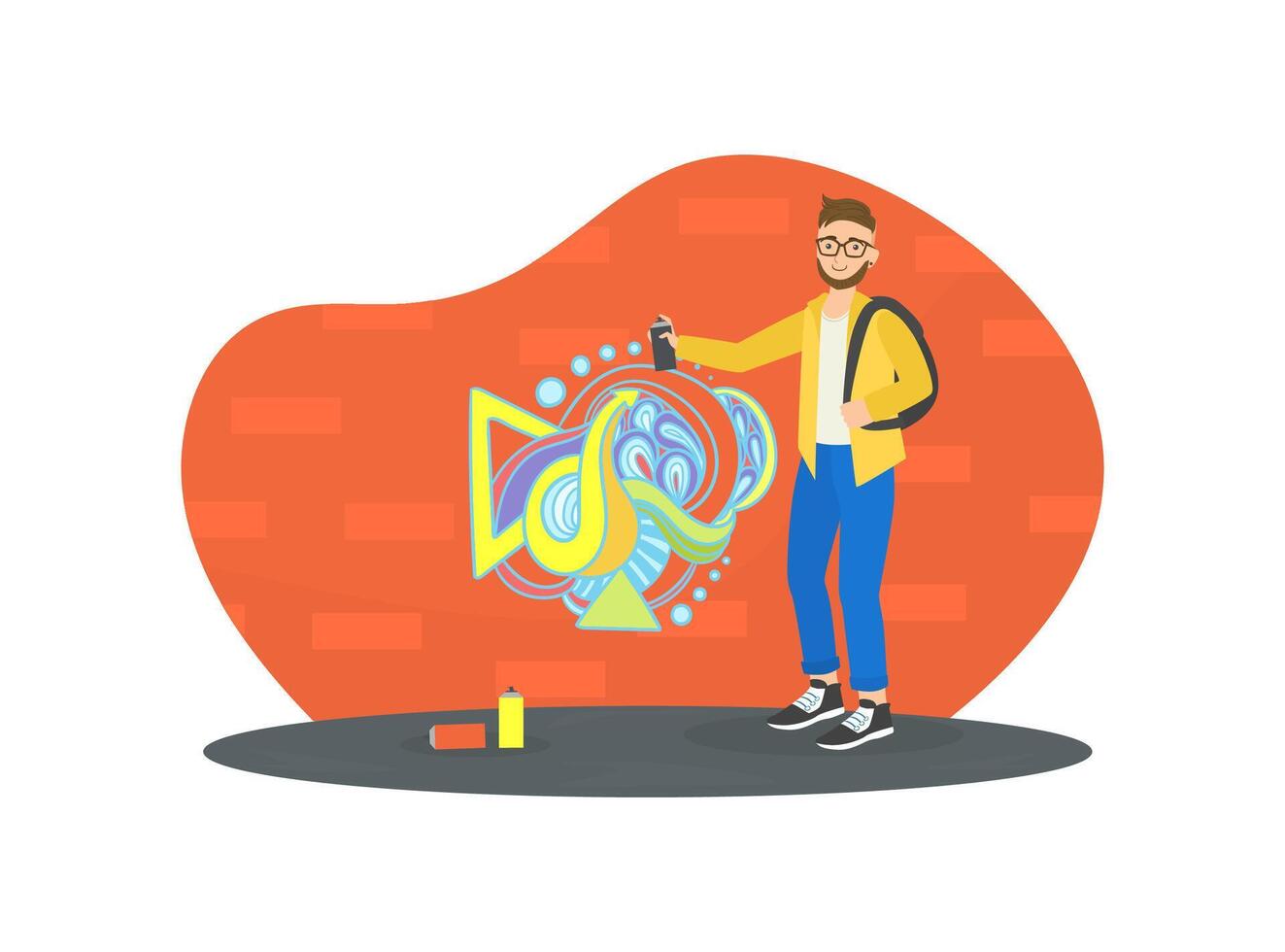 Male Artist Graffiti Drawing on the Wall with Spray Can in his Hands, Creative People Profession or Hobby Illustration vector