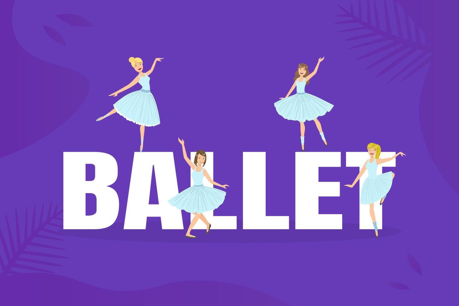 Banner Template with Ballet Word and Beautiful Ballerinas Performing Dance Illustration vector