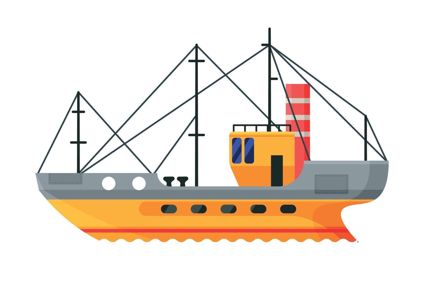 Fishing Boats, Commercial Fishing Trawler, Industrial Seafood Production, Water Transport, Sea or Ocean Transportation Illustration vector