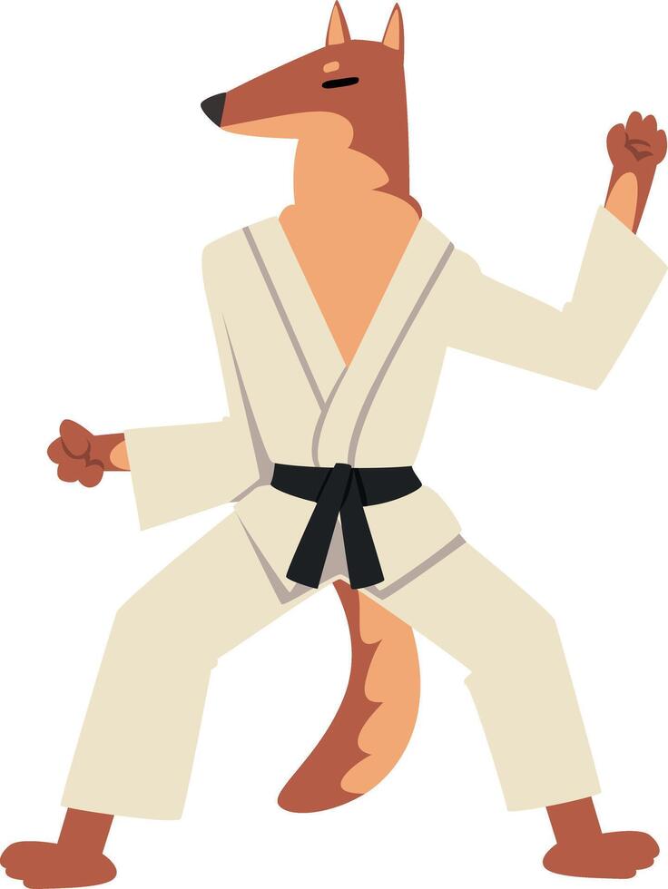 Karate Fighter in Kimono Doing Kick, Sportive Animal Character Wearing Uniform Doing Sports Illustration vector