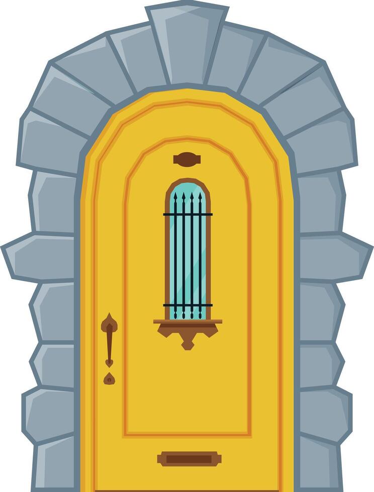 Classic Arched Yellow Door, Vintage Style Facade Design Element Illustration vector