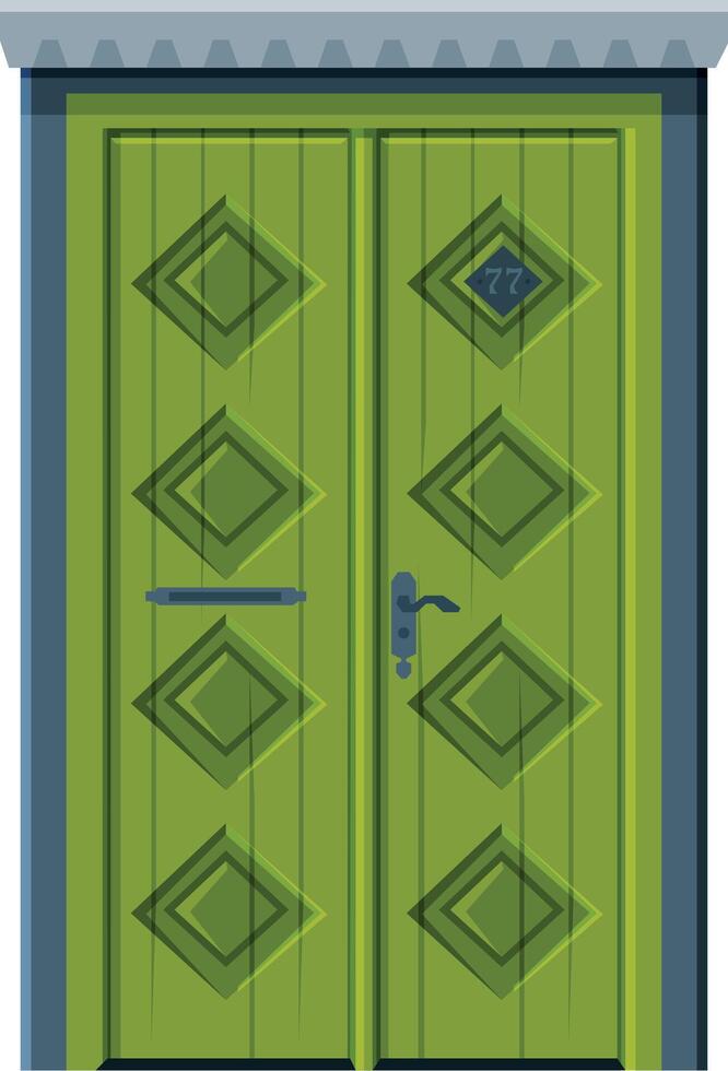 Classic Green Double Door, Vintage Style Facade Design Element Illustration vector