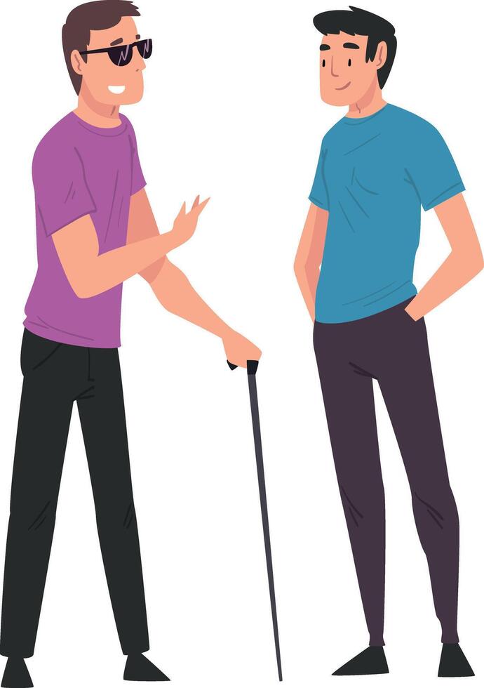 Disabled Man Meeting with His Friend, Blind Man Receiving Support and Having Good Time, Person Enjoying Full Life Illustration vector