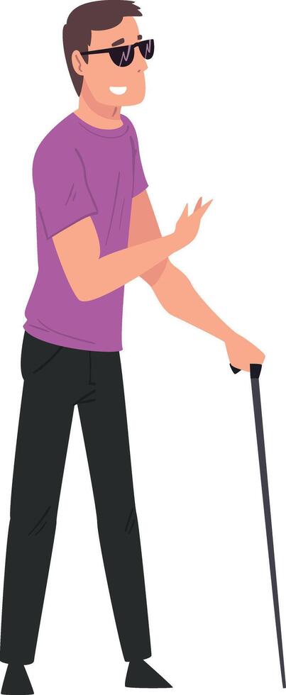 Blind Man Walking with Cane, Disabled Man Enjoying Full Life Illustration vector