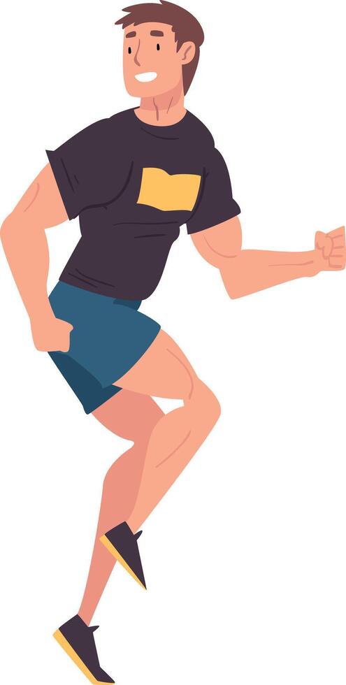 Running Young Man in Sportive Clothes, Male Athlete Character, Side View Illustration vector