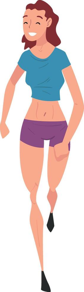 Running Young Woman in Sportive Clothes, Female Athlete Character, Front View Illustration vector