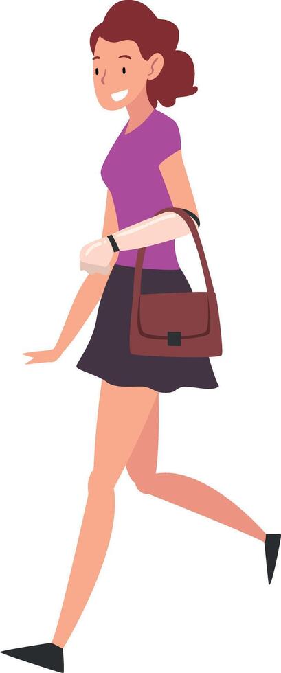 Smiling Beautiful Young Woman Wearing Casual Clothes Walking with Bag Illustration vector