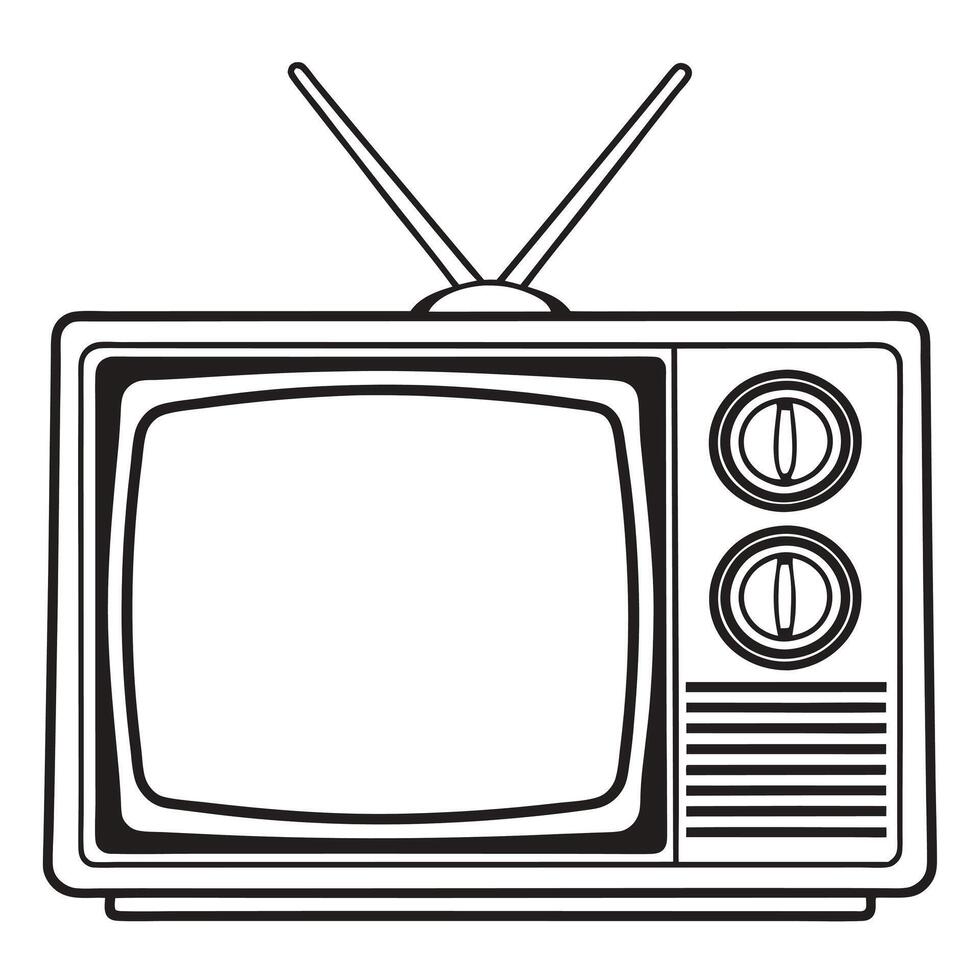 Vintage TV Graphic Simplified Minimalist Drawing vector