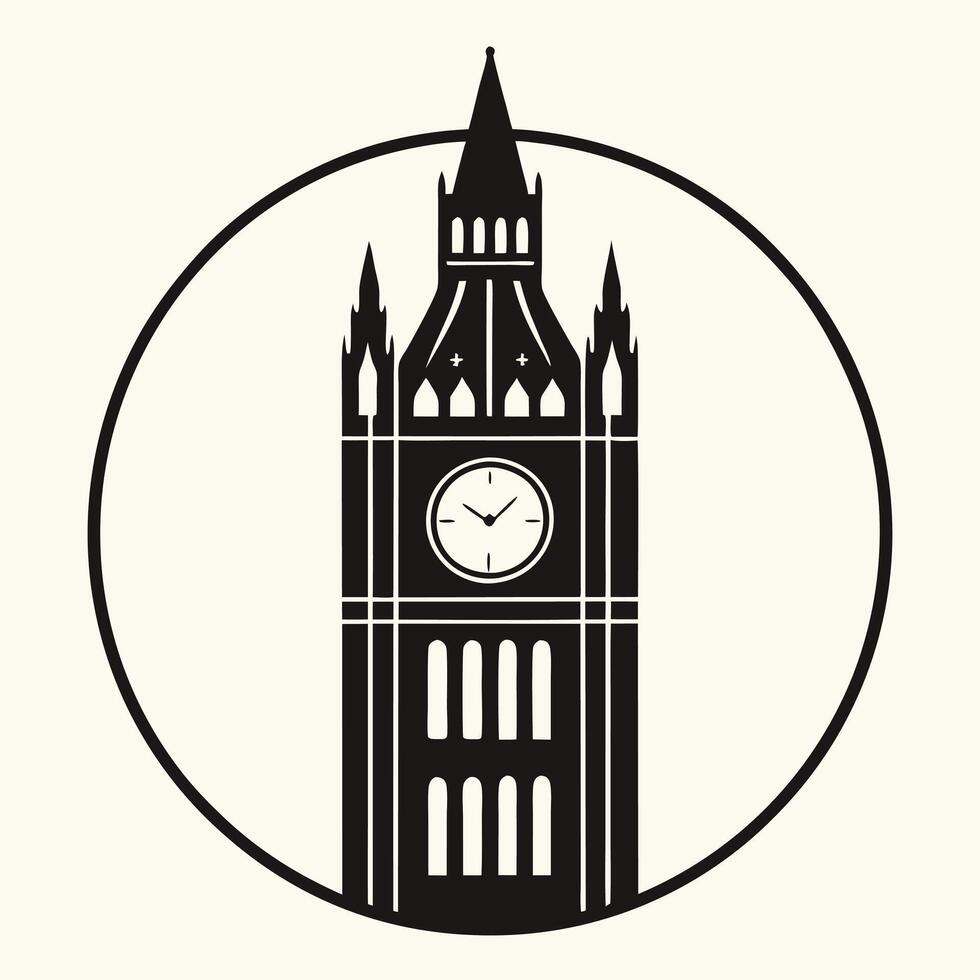City Clock Tower Silhouette Timeless Urban Feature vector