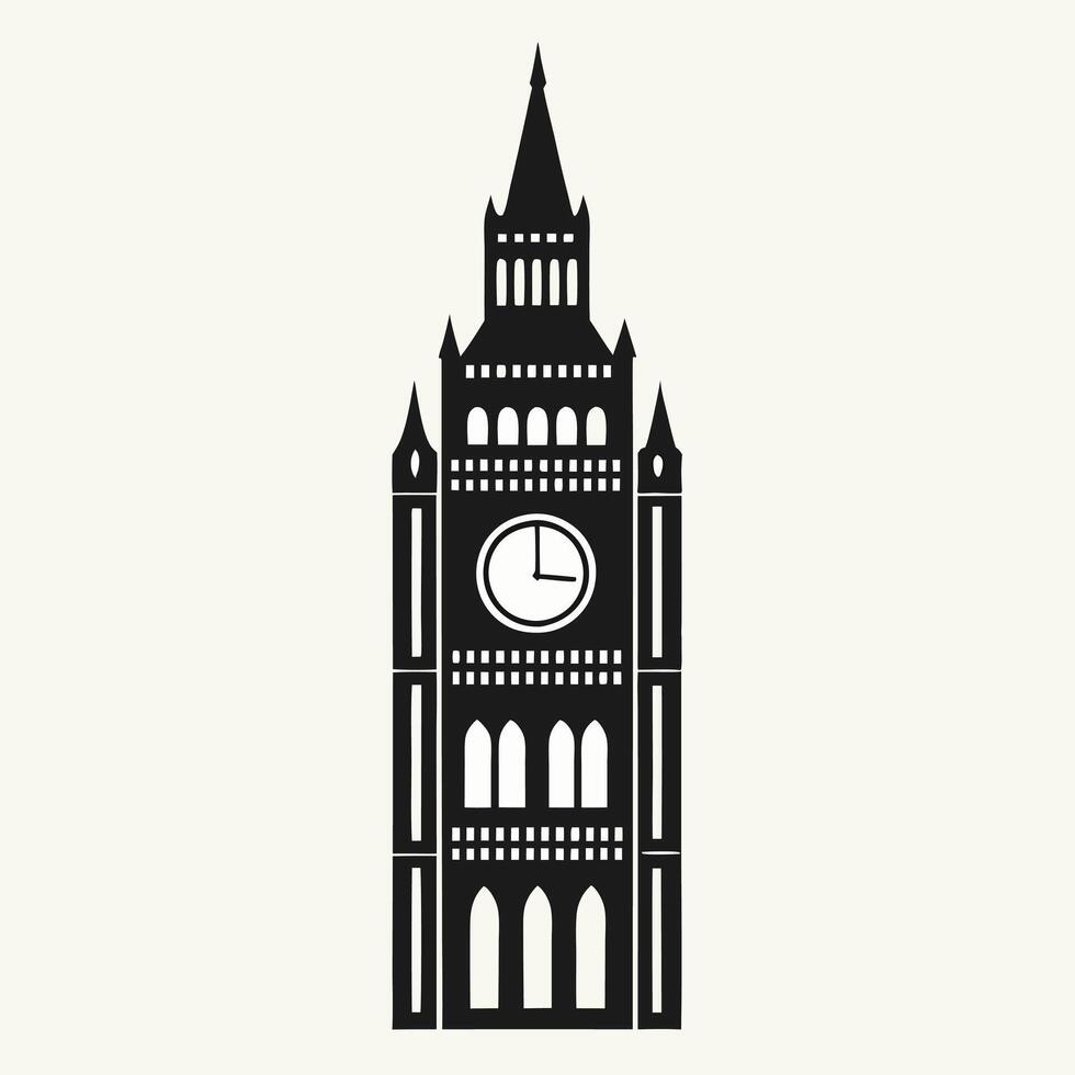Majestic Clock Tower Silhouette Urban Skyline Symbol vector