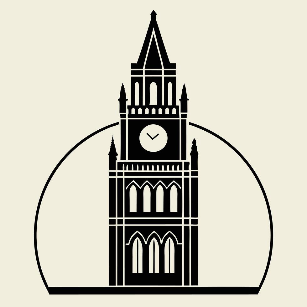 Minimalist Clock Tower Silhouette Historic Architecture Icon vector