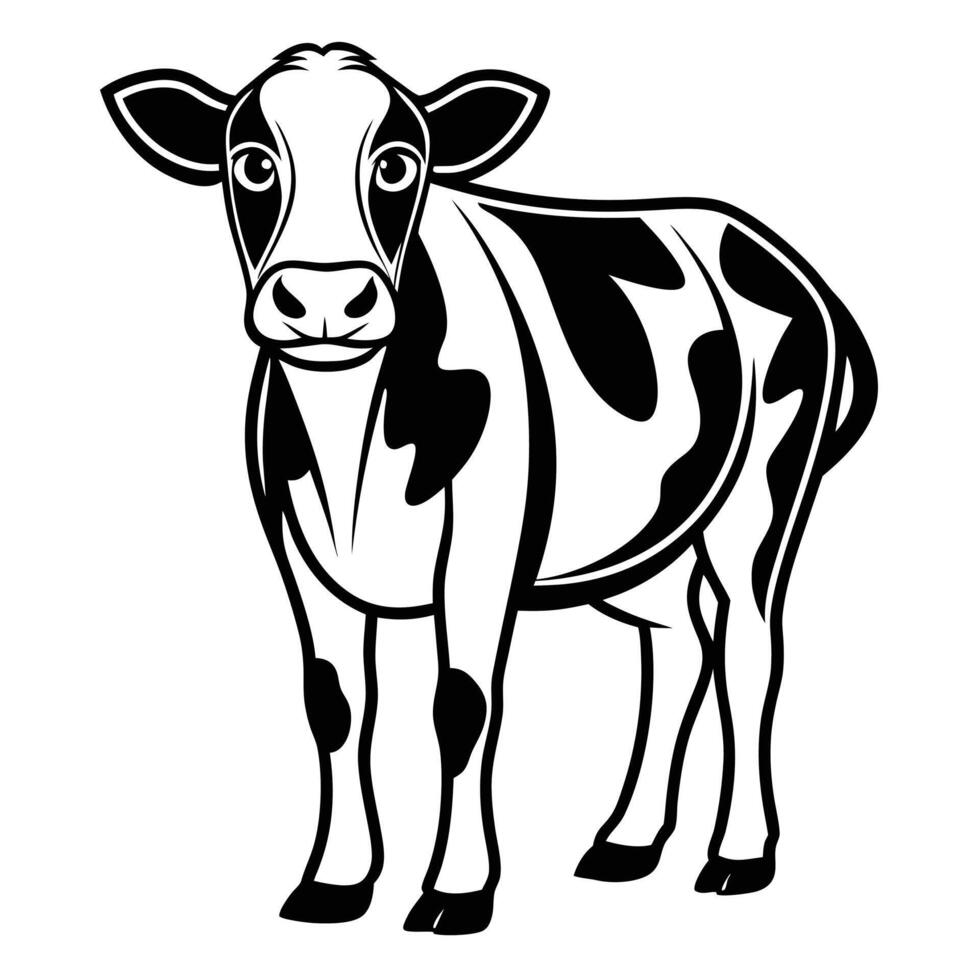 Black Silhouette of Holstein Cow Simple Farm Animal Design vector