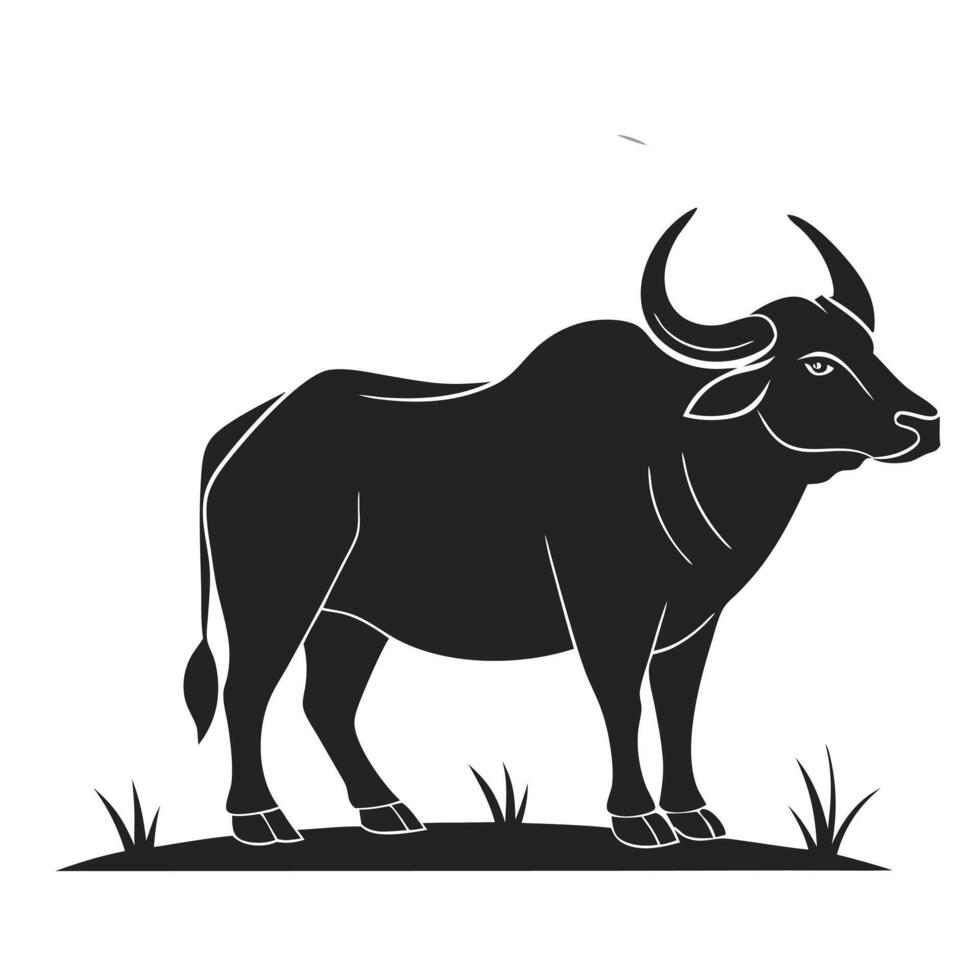 Indian Big Ox Silhouette Powerful Traditional Farm Animal Icon vector
