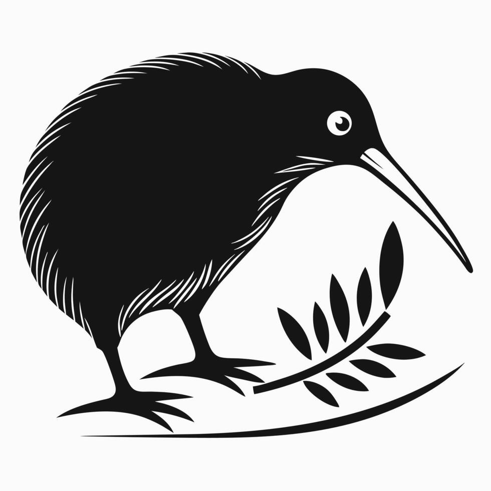 New Zealand Kiwi Bird Silhouette in Bold Black vector