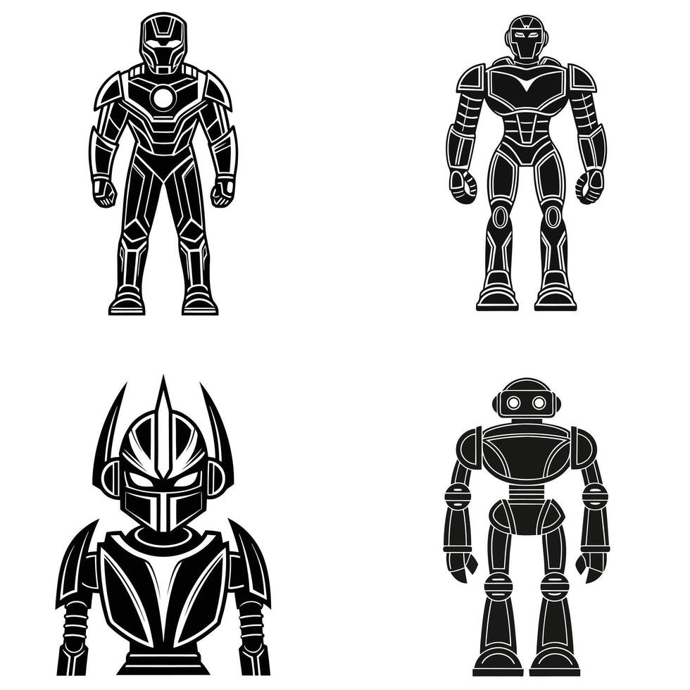 Smart Tech Robot Silhouettes for Trendy Projects vector