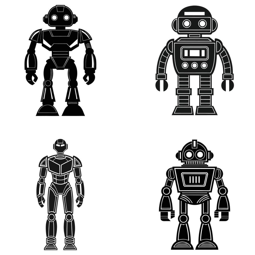 Black Silhouettes of Modern Mechanical Robots vector