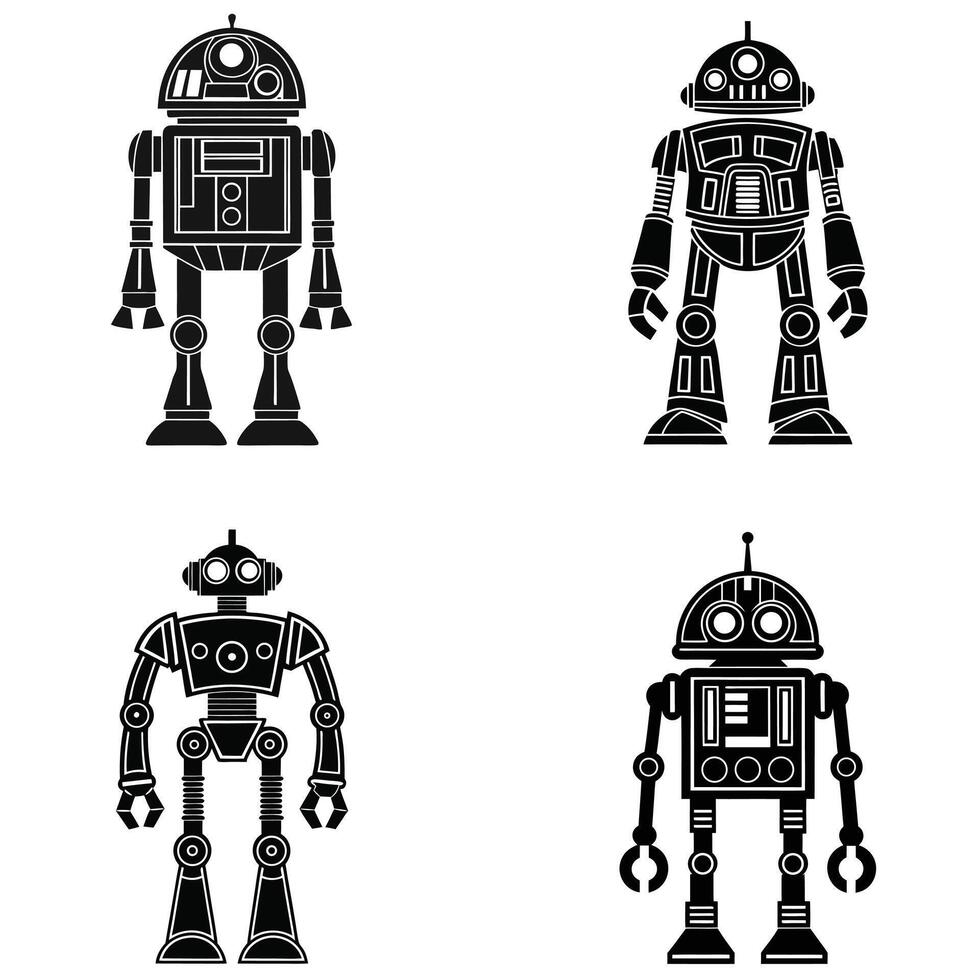 Modern Robotics Silhouette Collection for Designers vector
