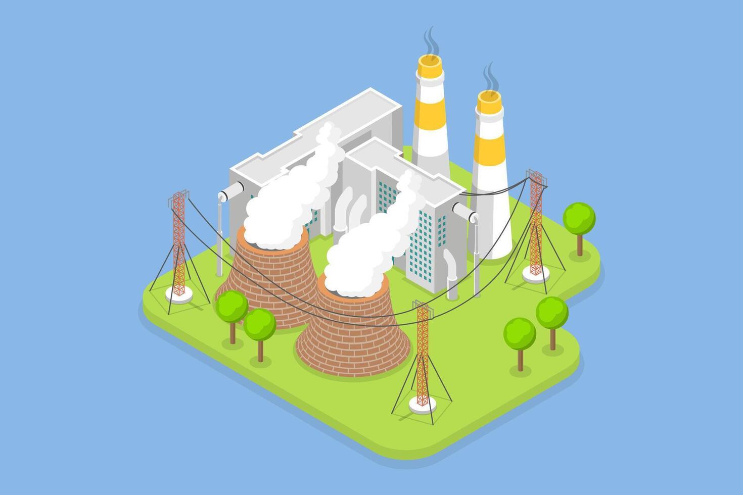 3D Isometric Flat Conceptual Illustration of Energy Generation Plant, Nuclear Power Station vector