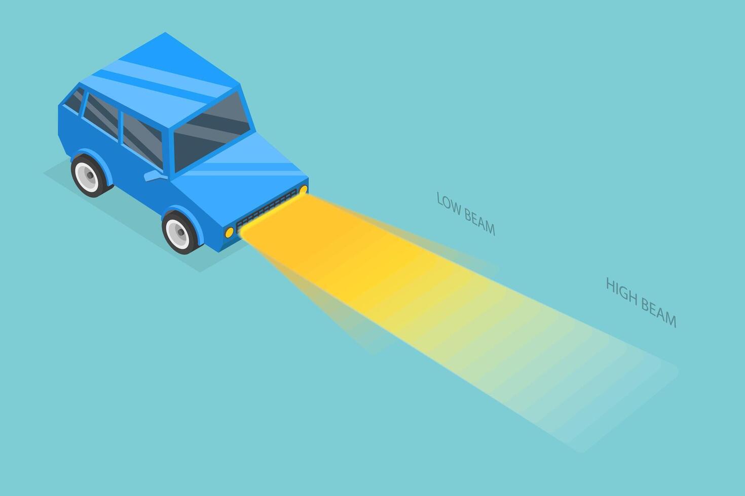 3D Isometric Flat Conceptual Illustration of Vehicle Low And High Beam, Safe Driving at Night vector