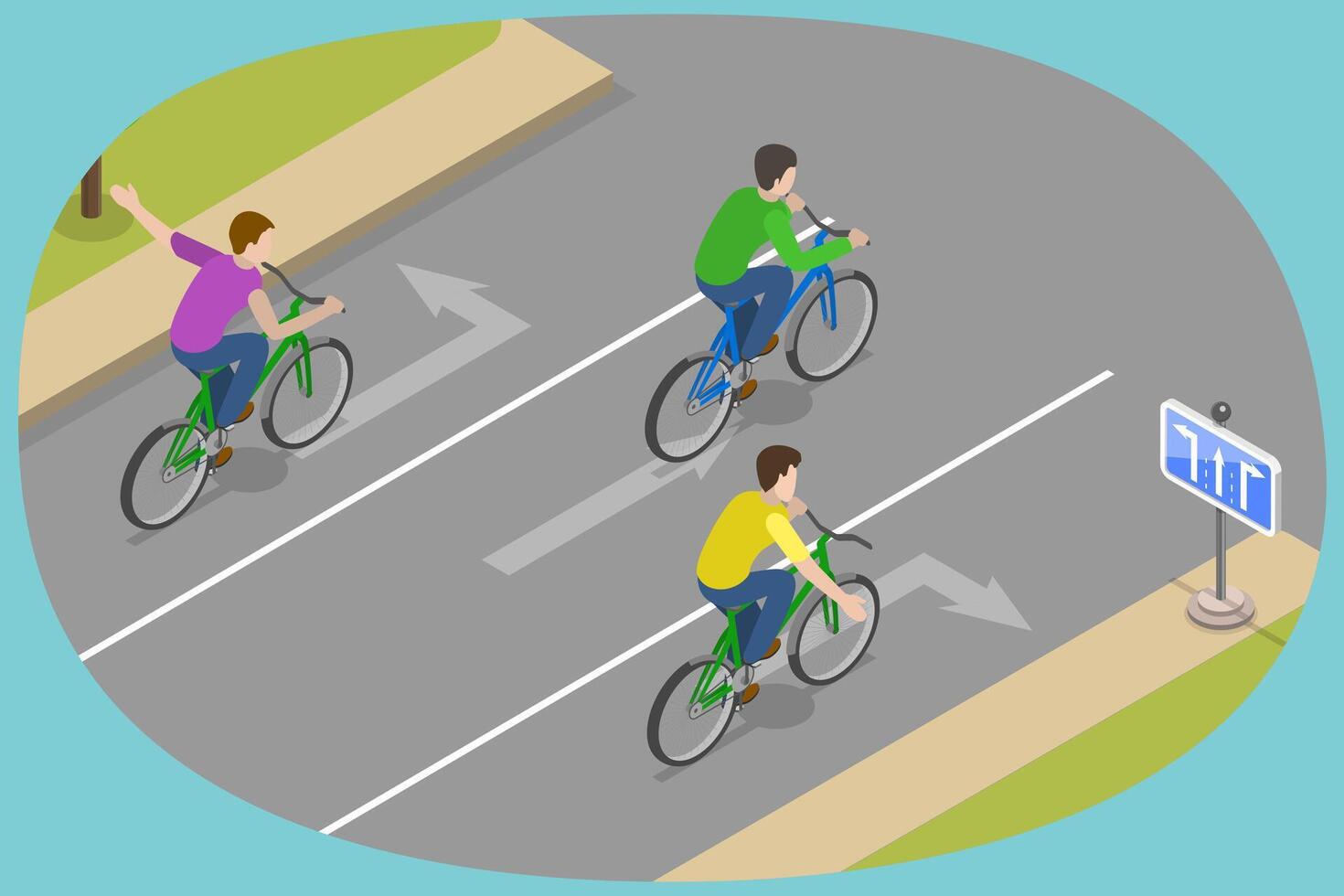 3D Isometric Flat Conceptual Illustration of Safe Bicycle Riding, Traffic Regulation Rules and Tips vector