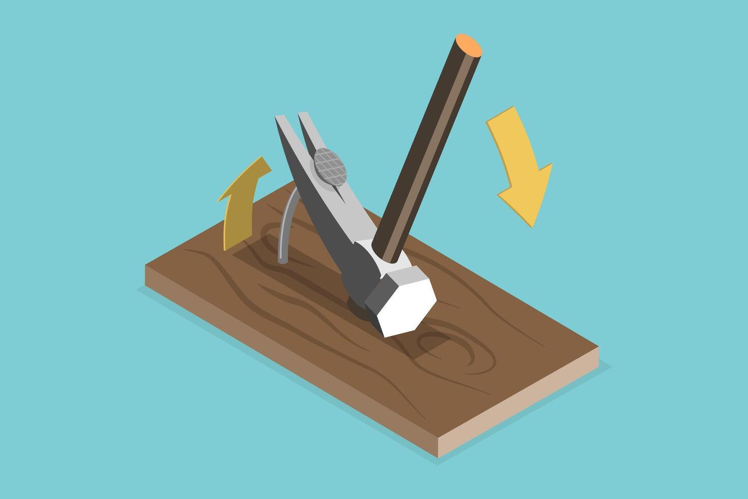 3D Isometric Flat Conceptual Illustration of Nail Removal, Unscrew Nails From Wood Board vector
