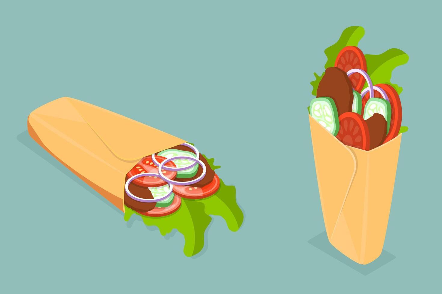 3D Isometric Flat Icon of Shawarma Sandwich, Kebab or Burrito vector