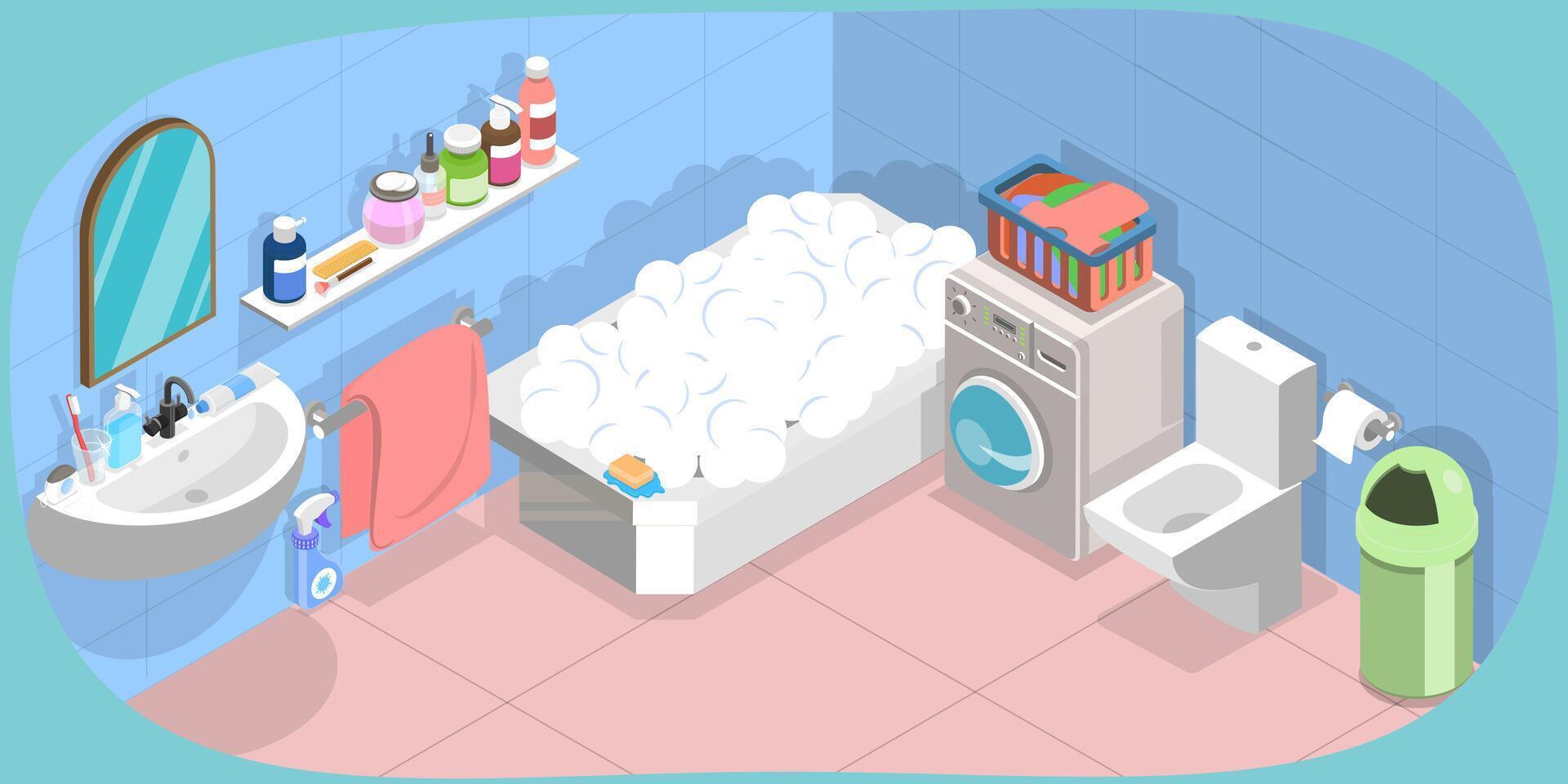 3D Isometric Flat Conceptual Illustration of Bathroom Accessories, Personal Washroom Items vector