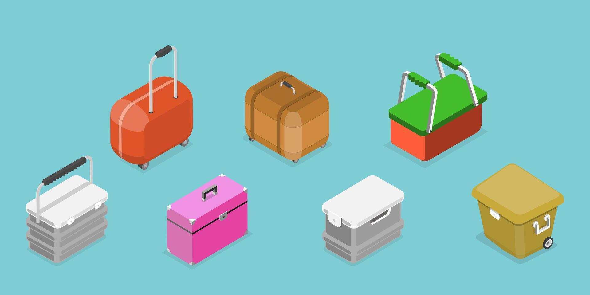 3D Isometric Flat Set of Portable Refrigerators, Cooler Boxes vector