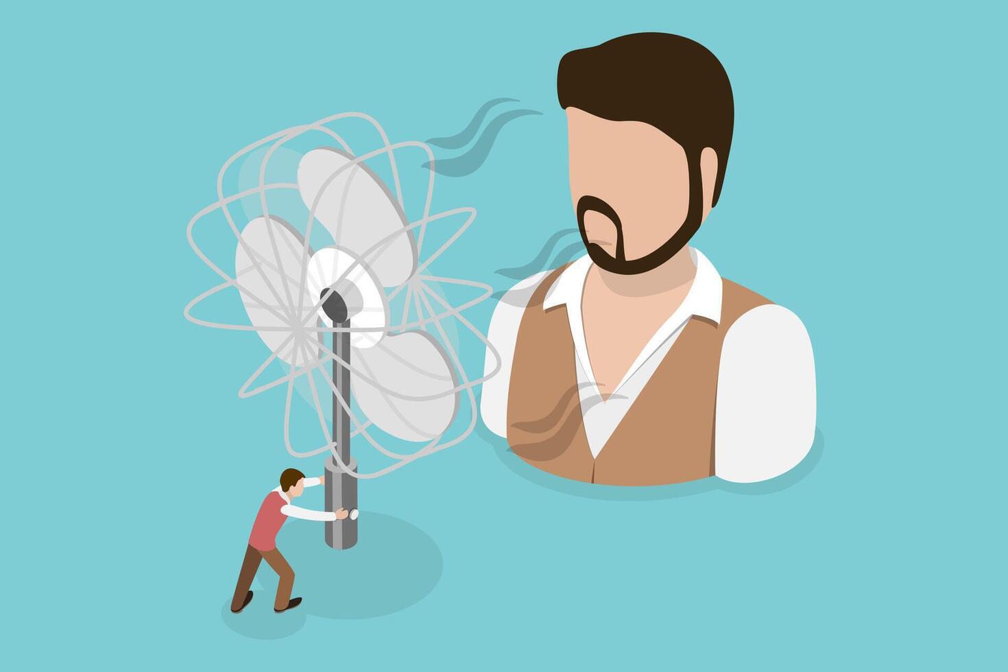 3D Isometric Flat Conceptual Illustration of Portable Fan, Air Cooling and Conditioning vector