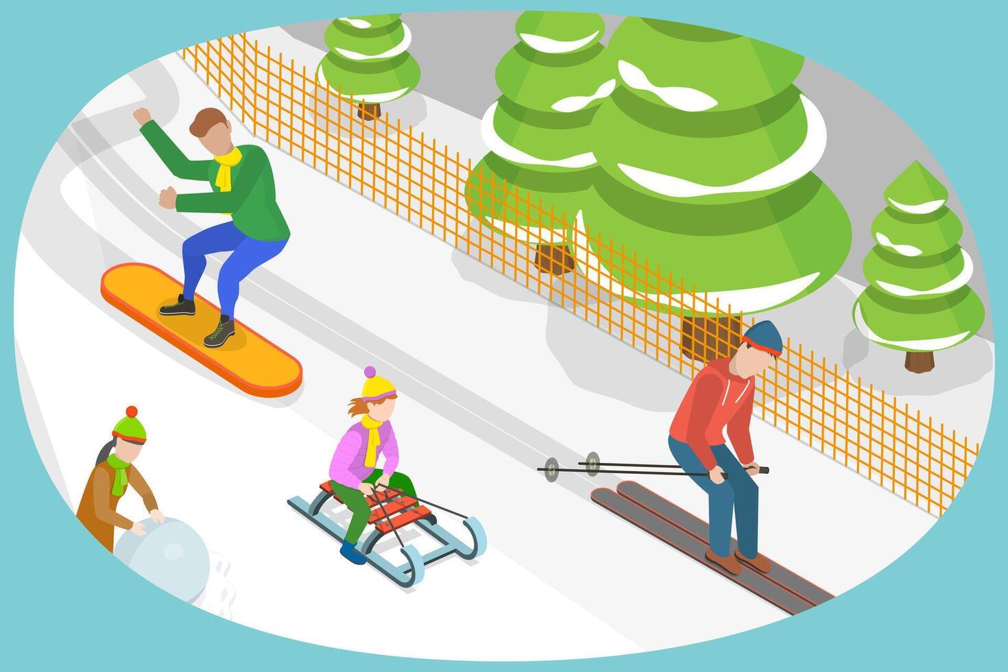 3D Isometric Flat Conceptual Illustration of Ski Resort, Mountain Ski, Downhill Track vector