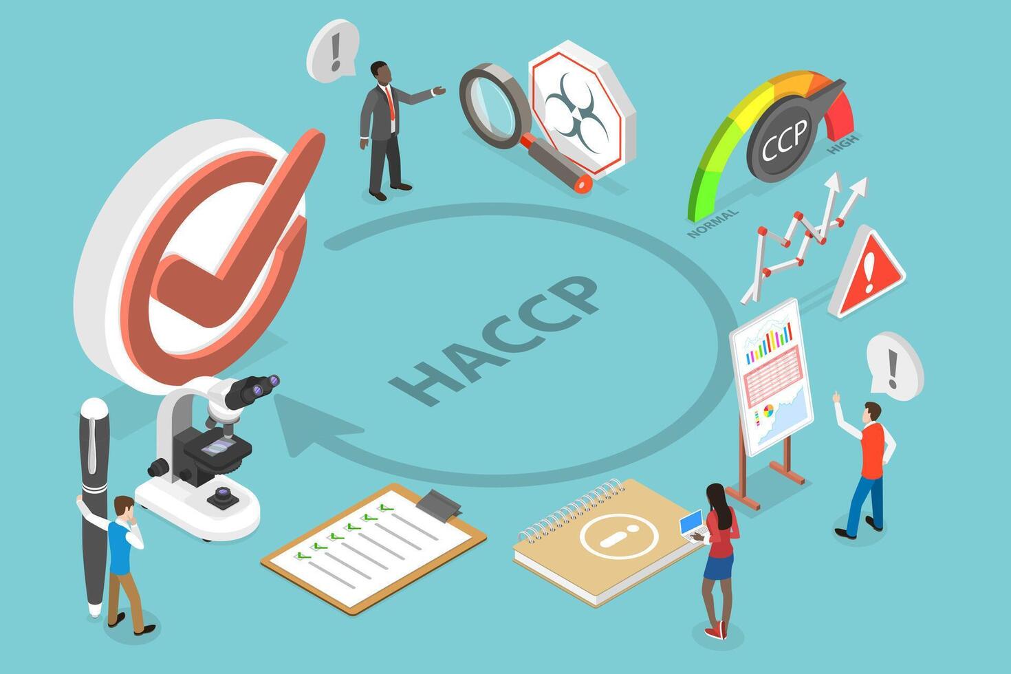 3D Isometric Flat Conceptual Illustration of Hazard Analysis and Critical Control Points, HACCP Steps vector