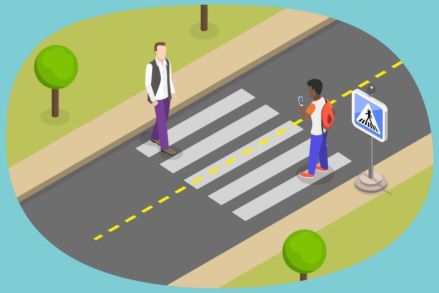 3D Isometric Flat Conceptual Illustration of Pedestrian Road Safety Rules, Crosswalk with Pedestrians vector