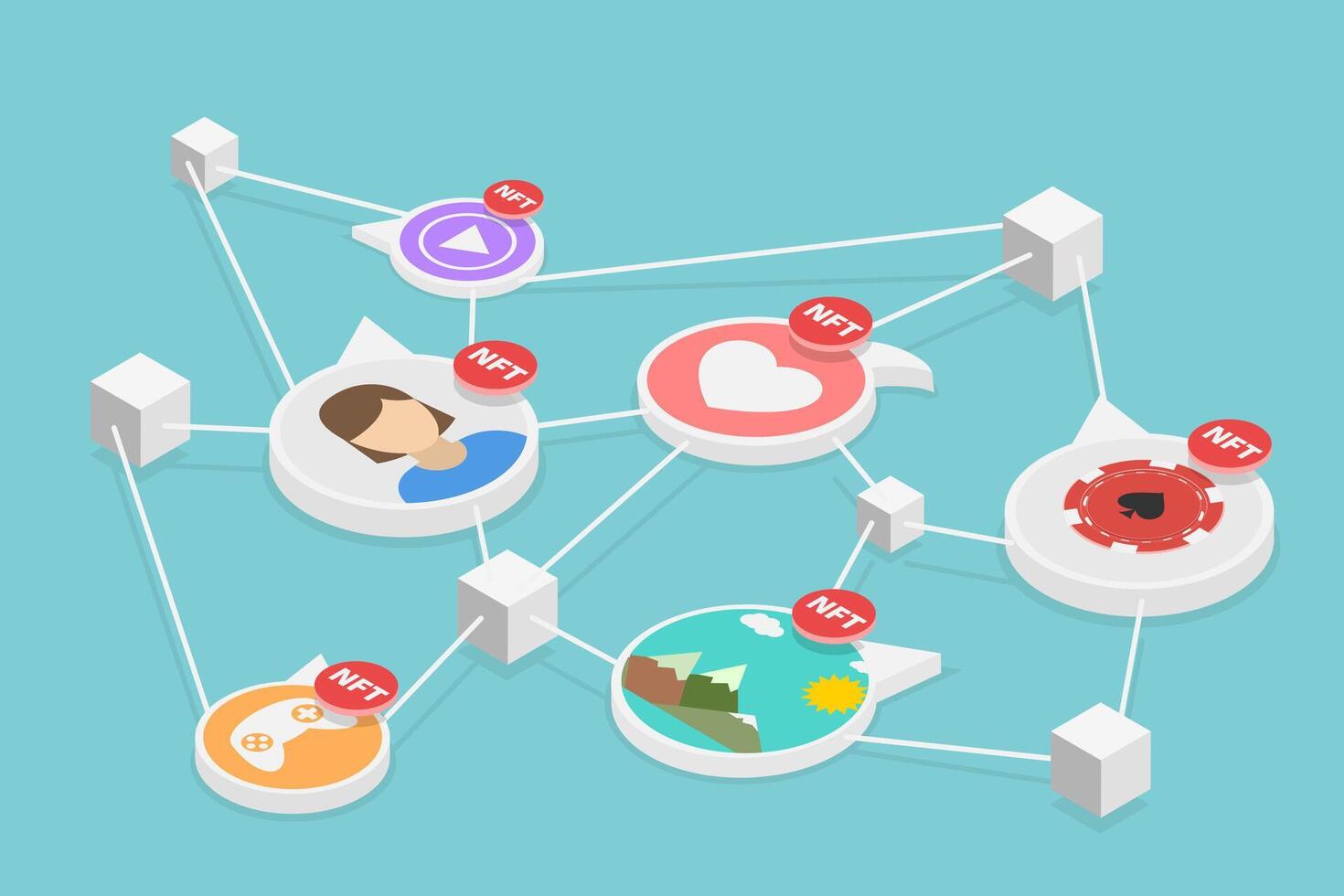 3D Isometric Flat Conceptual Illustration of NFT Blockchain Technology, Non-Fungible Token vector