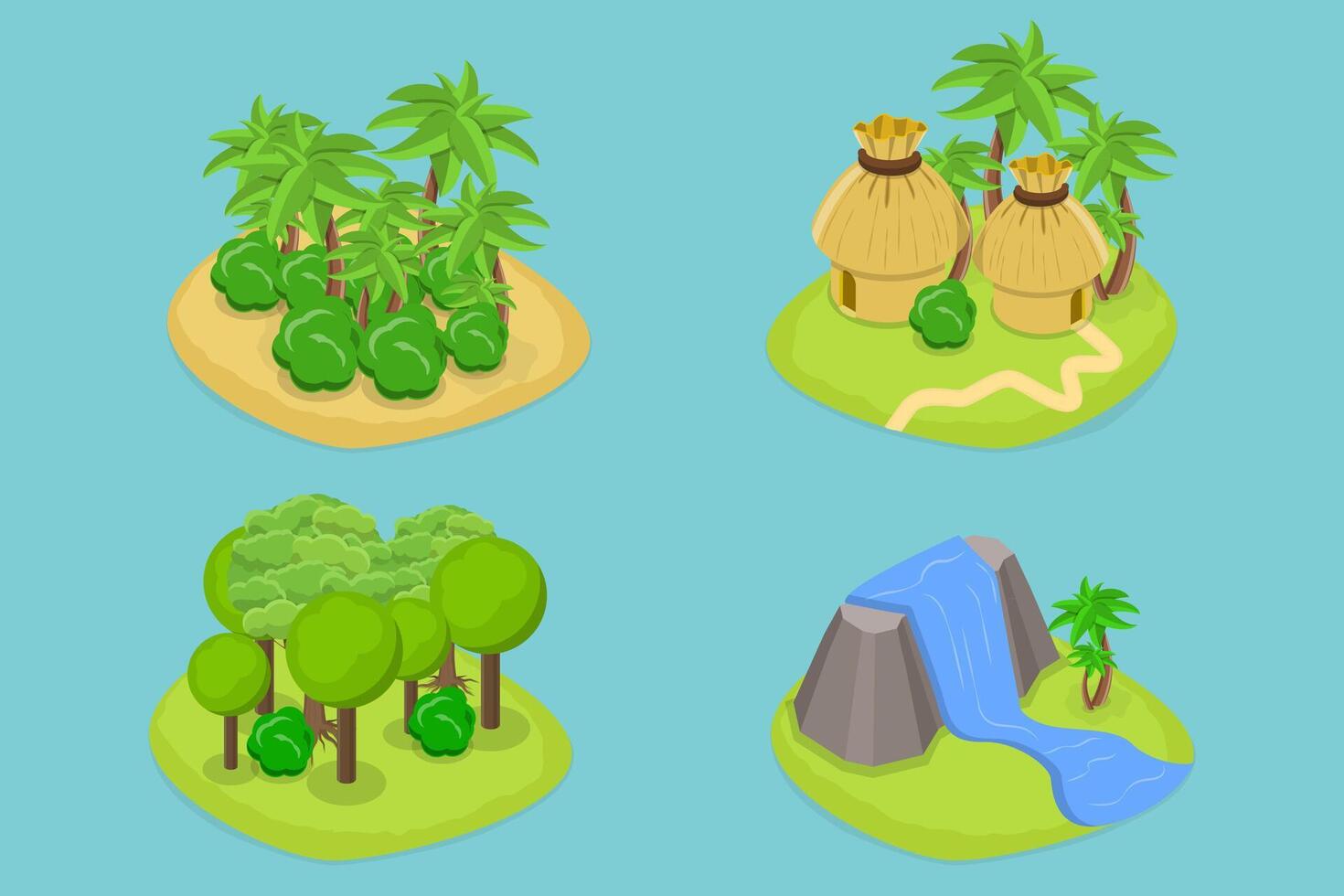 3D Isometric Flat Set of Islands, Different Natural Landscapes vector
