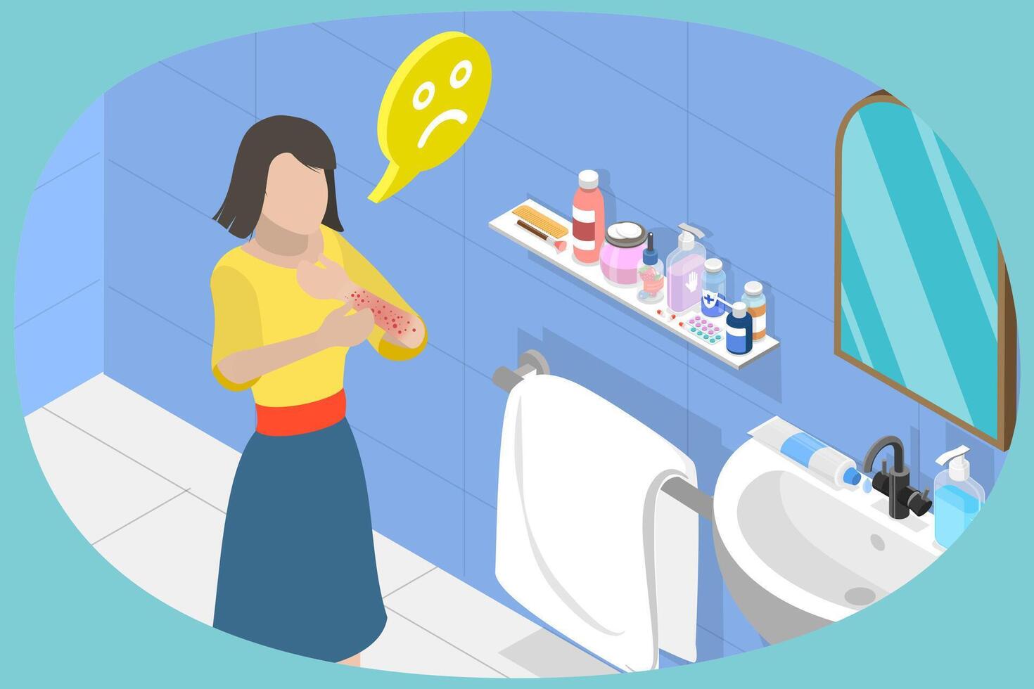 3D Isometric Flat Conceptual Illustration of Allergy Skin, Atopic Dermatitis, Eczema or Psoriasis vector