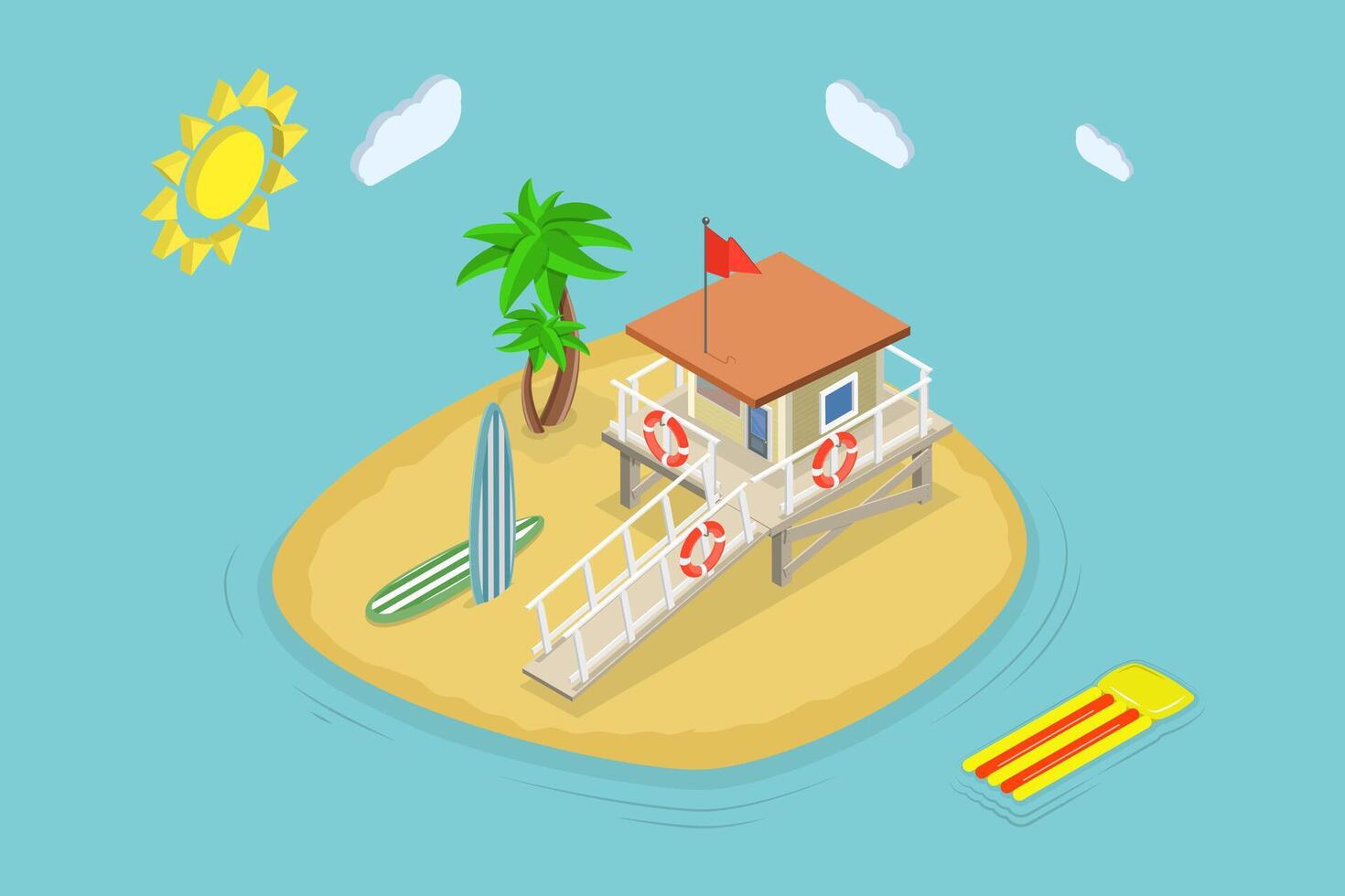 3D Isometric Flat Conceptual Illustration of Lifeguard Tower, Baywatch Hut vector